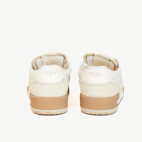 Fendi Match FF Logo Low-Top Sneaker in White Suede and Leather - Picture 3 of 13